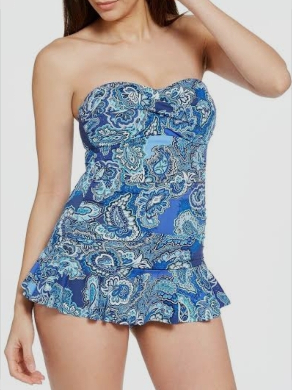 Blue Paisley Bandeau One-Piece Swimdress